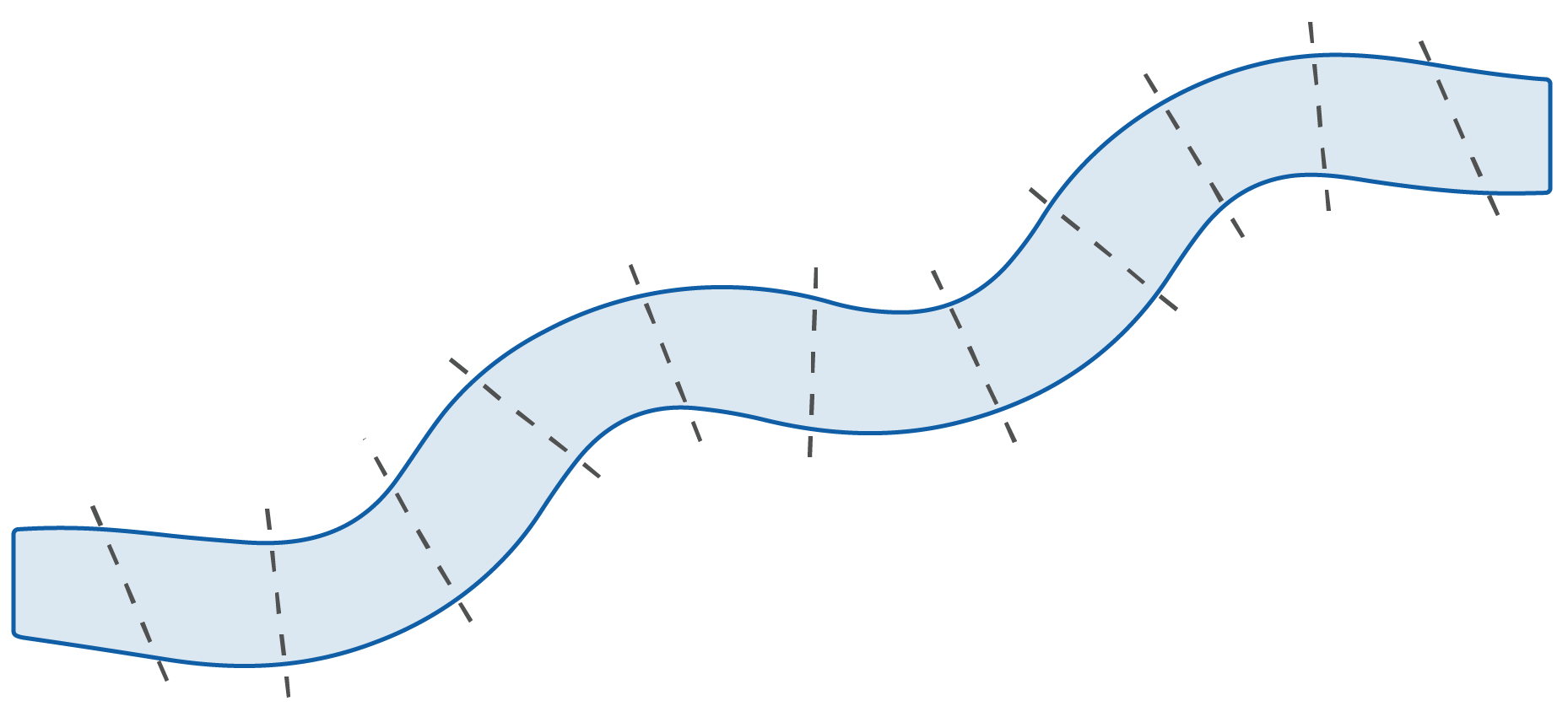 Schematic of stream segment showing 11 evenly spaced transects.”