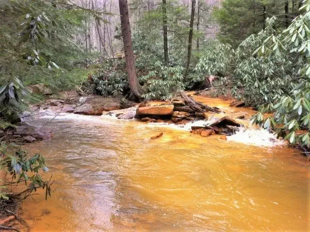 Stream with cloudy orange water.
